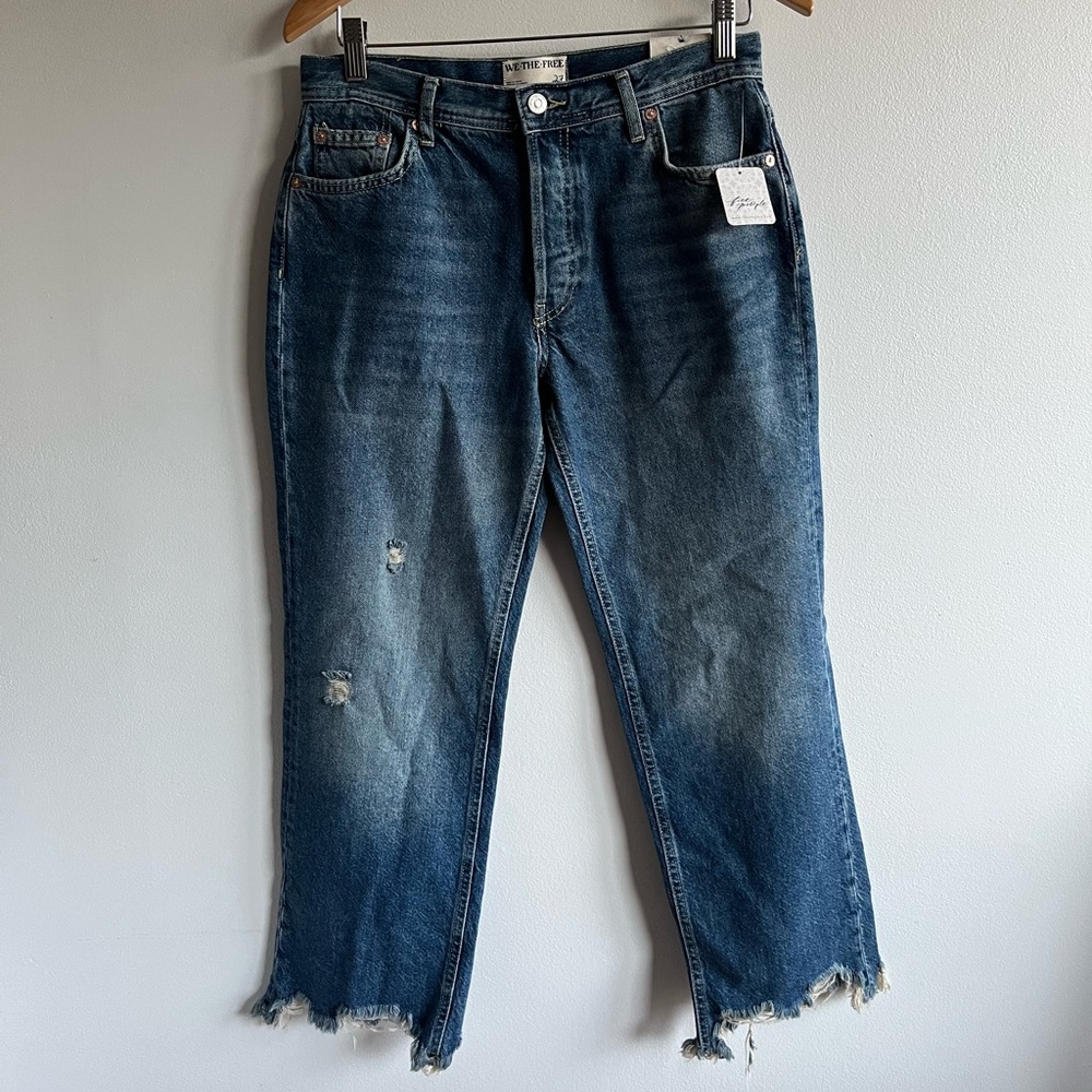 We The Free Distressed Dark Blue Cropped Jeans